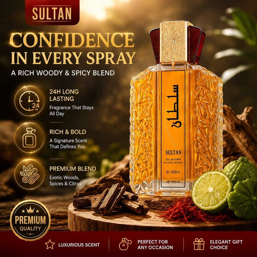 Sultan Eau de Toilette Vaporisateur Spray – 100ml / 3.4 Fl.Oz | Luxury Oriental Fragrance for Men