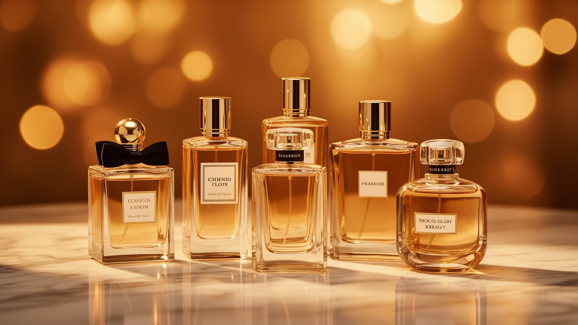 Luxury perfume bottles on marble